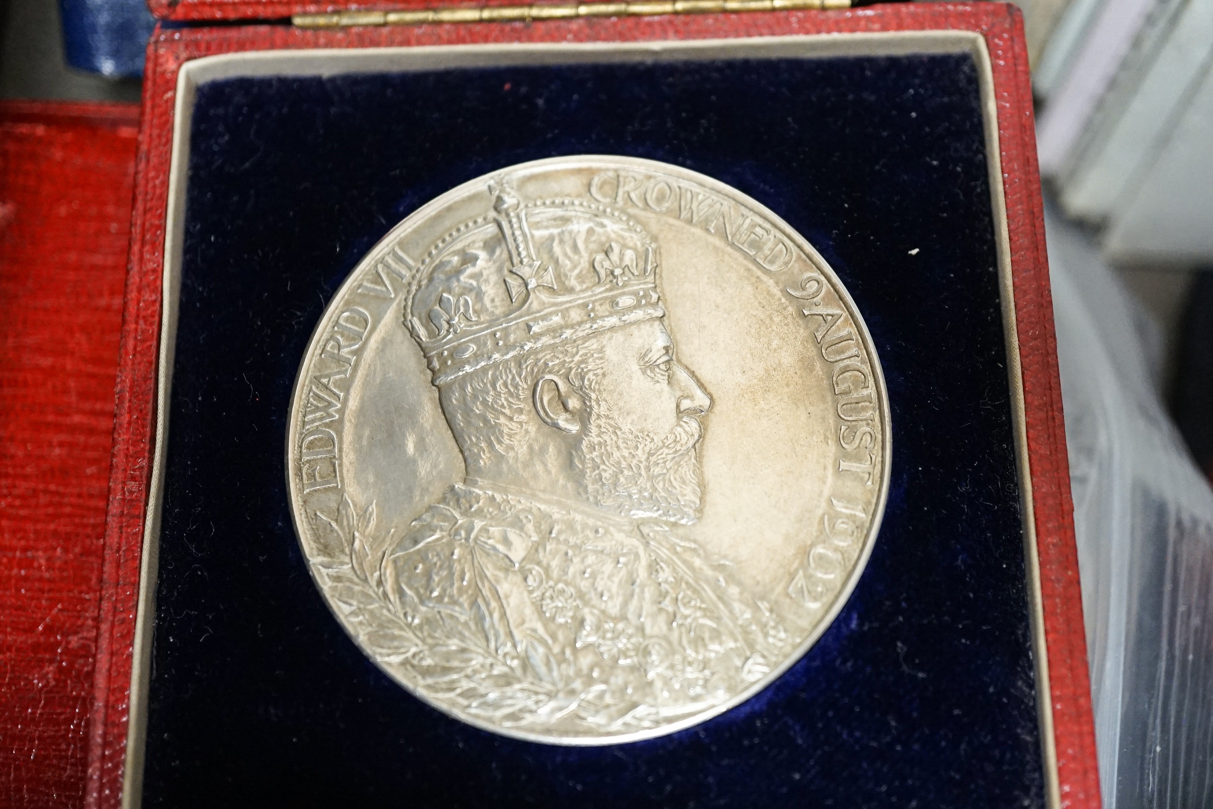 A group of naval related items including plaques, medals, diary, letters etc. and a group of coins.